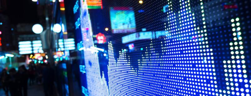 Led signage showing stock price chart Led signage showing stock price chart